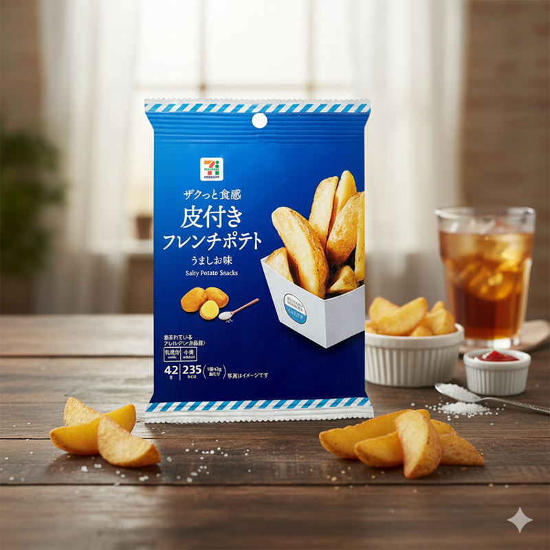 일본 세븐일레븐 껍질이 있는 후렌치 포테이토 연한소금맛