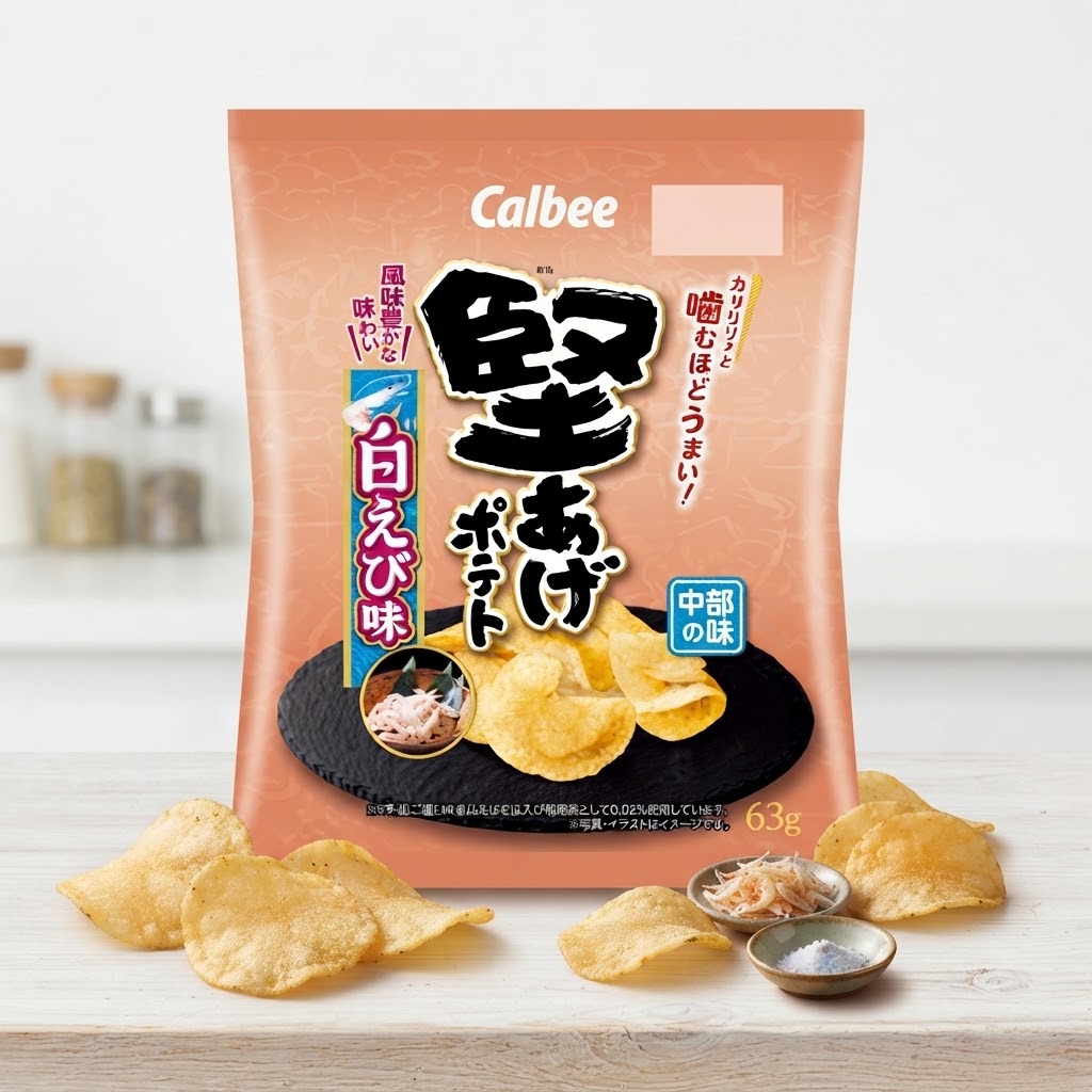 일본 가루비 카타아게 감자칩 시로에비 흰새우맛 63g /일본 과자