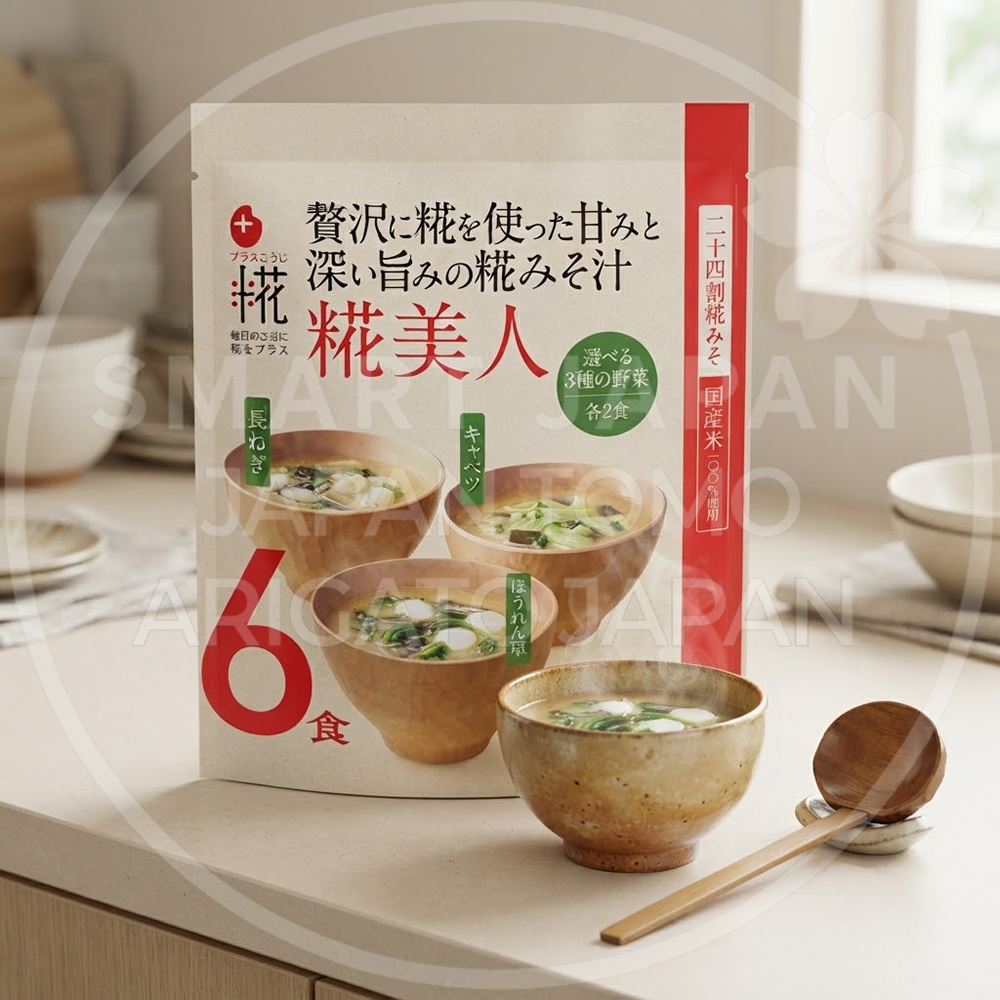 일본 마루코메 즉석 된장국 플러스코지 생미소 코지비진 3종 야채 6봉입 108g /일본 즉석된장국