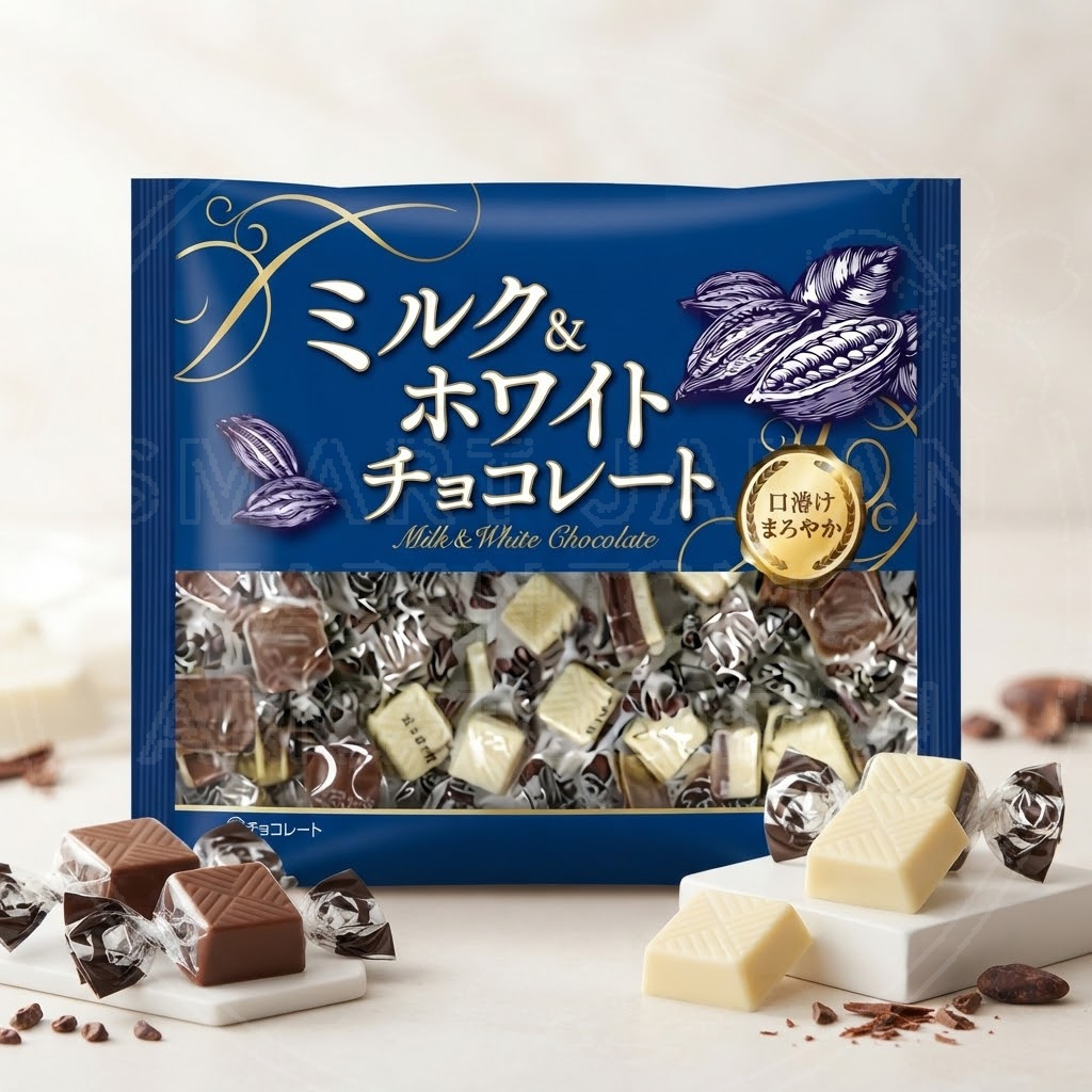 일본 테라사와 히토쿠치 한입 초콜릿 봉지타입 밀크&화이트 파랑 118g