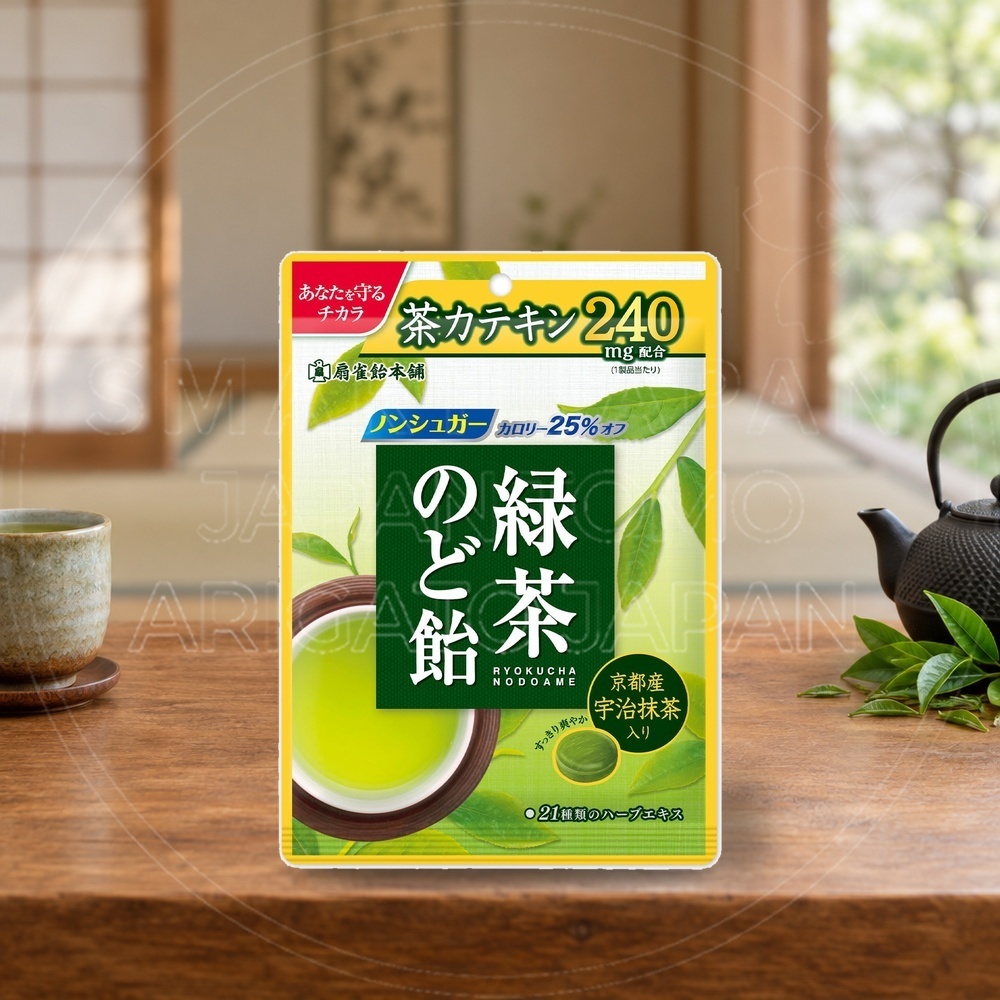 일본 센자쿠 녹차 목캔디 노도아메 무설탕 80g /일본 사탕
