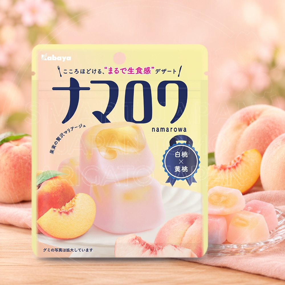 일본 카바야 나마로와 생식감 구미 젤리 백도 황도 복숭아 58g 노랑봉지 /일본 젤리