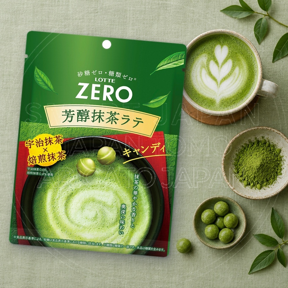 일본 롯데 ZERO 제로 말차라떼 캔디 무설탕 우지말차 46g 초록