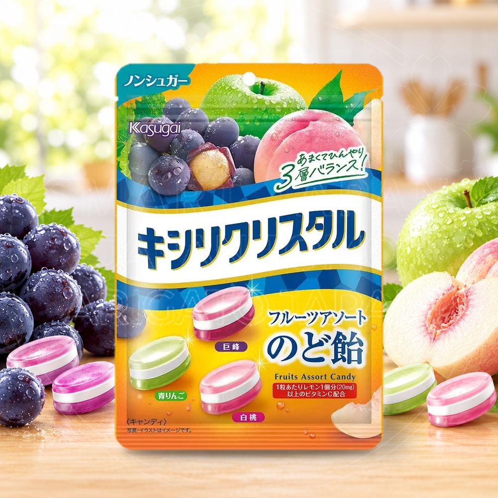 일본 카스가이 키시리크리스탈 후르츠아소트 목캔디 67g /일본 사탕