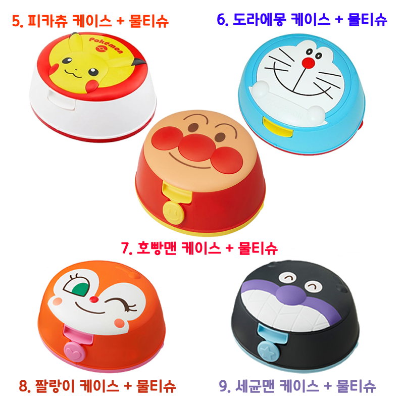 캐릭터 물티슈 케이스+물티슈 / 도라에몽 키티 피카츄 마이멜로디 피카츄 호빵맨 시나몬롤